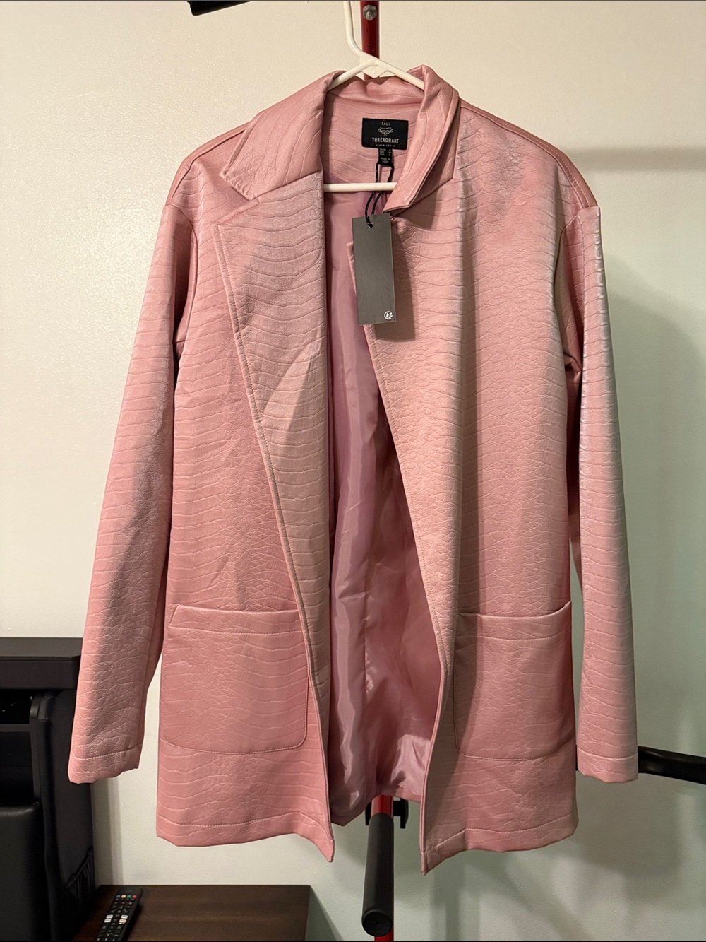 Tahari ASL Dusty Pink Open-Front Textured Blazer
